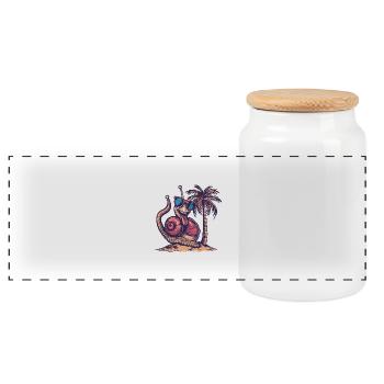 Snail Summer Holiday - Panoramic Cookie Jar with Wooden Lid - white - Front