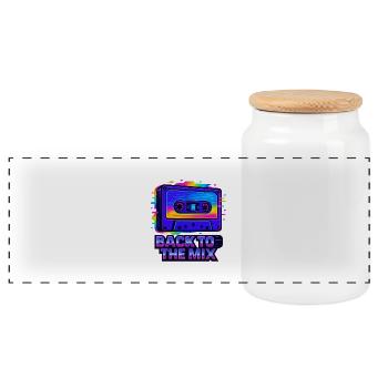 Neon Retro Kassetten Design - Panorama Keksdose mit Holzdeckel - Weiß - Vorne
