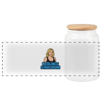 Favorite son-in-law - Panoramic Cookie Jar with Wooden Lid - white - Front