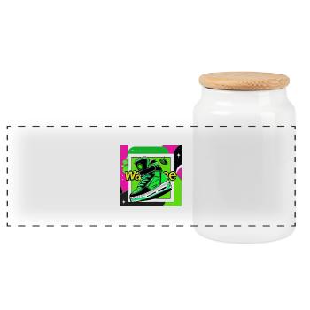 Neon Sneaker Pop Art - Panorama Keksdose mit Holzdeckel - Weiß - Vorne