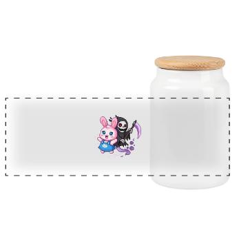  Pastel Goth Hase trifft Sensenmann Pixel Art - Panorama Keksdose mit Holzdeckel - Weiß - Vorne