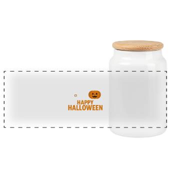 Halloween Kürbis & Hexenhut Design - Panorama Keksdose mit Holzdeckel - Weiß - Vorne