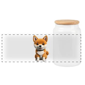 Shiba inu dog - Panoramic Cookie Jar with Wooden Lid - white - Front