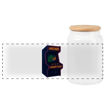 Dino Arcade Neon Pixel - Panorama Keksdose mit Holzdeckel - Weiß - Vorne