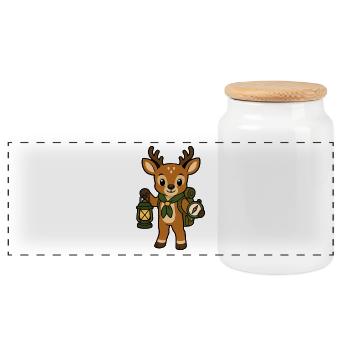 Forest adventurer deer with lantern - Panoramic Cookie Jar with Wooden Lid - white - Front