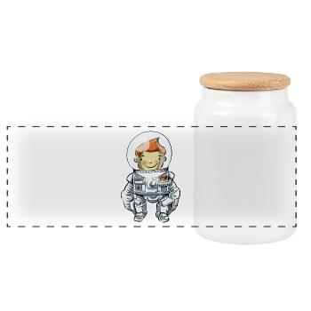 Junger Astronaut - Panorama Keksdose mit Holzdeckel - Weiß - Vorne