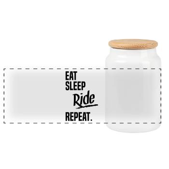 EAT SLEEP RIDE - Panoramic Cookie Jar with Wooden Lid - white - Front