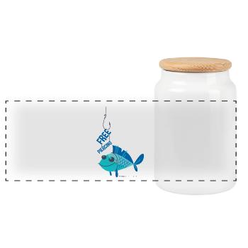FISH PIERICING - Angel Fishing Angler Shirt Motif - Panoramic Cookie Jar with Wooden Lid - white - Front