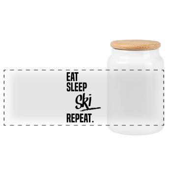 EAT SLEEP SKI - Panoramic Cookie Jar with Wooden Lid - white - Front