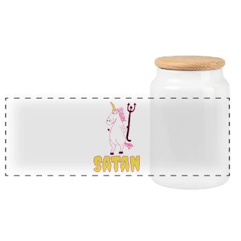 Evil unicorn Satan unicorn - Panoramic Cookie Jar with Wooden Lid - white - Front