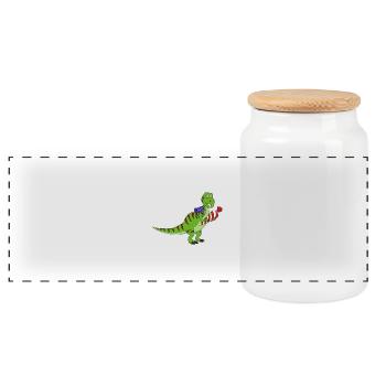 Schoolchild training Dino T-Rex gift - Panoramic Cookie Jar with Wooden Lid - white - Front