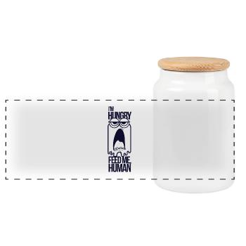 I am hungry feed me human - Panoramic Cookie Jar with Wooden Lid - white - Front