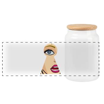 Woman looks through keyhole, comic pop art - Panoramic Cookie Jar with Wooden Lid - white - Front