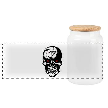 head of death skull dragon tribal tattoo tattoo s - Panoramic Cookie Jar with Wooden Lid - white - Front