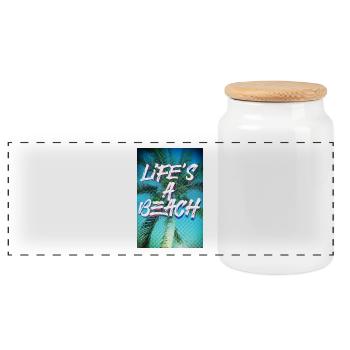 Life's a beach Poster Hochformat - Panorama Keksdose mit Holzdeckel - Weiß - Vorne