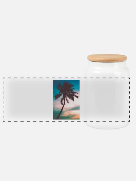 Palm tree - Panoramic Cookie Jar with Wooden Lid - white
