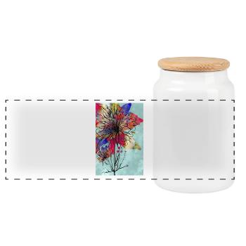 Colorful flower - Panoramic Cookie Jar with Wooden Lid - white - Front