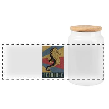 Seahorse Retro Sea Horse Gift - Panoramic Cookie Jar with Wooden Lid - white - Front
