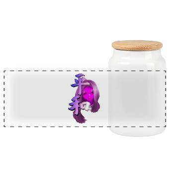 girl manga facee - Panoramic Cookie Jar with Wooden Lid - white - Front