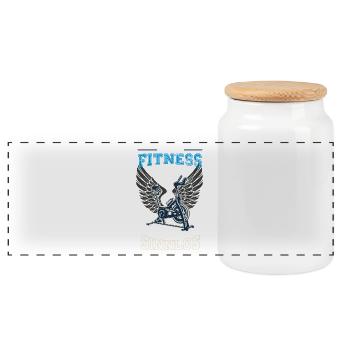 Fitness Studio Leben sinnlos - Geschenk - Panorama Keksdose mit Holzdeckel - Weiß - Vorne