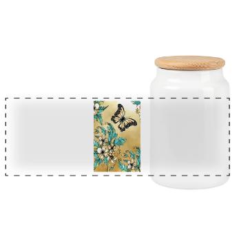 butterfly - Panoramic Cookie Jar with Wooden Lid - white - Front