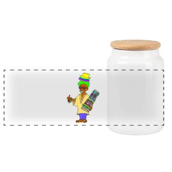 Hello Helmut Mallorca (in color) - Panoramic Cookie Jar with Wooden Lid - white - Front
