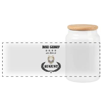 Real Gamer born in August Lion - Boîte à biscuits avec couvercle en bois - blanc - Devant