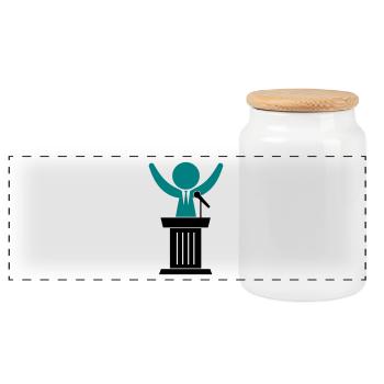 A politician speaks to his constituents - Panoramic Cookie Jar with Wooden Lid - white - Front