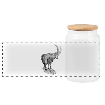 Trinkflasche "STEINBOCK" - Panorama Keksdose mit Holzdeckel - Weiß - Vorne