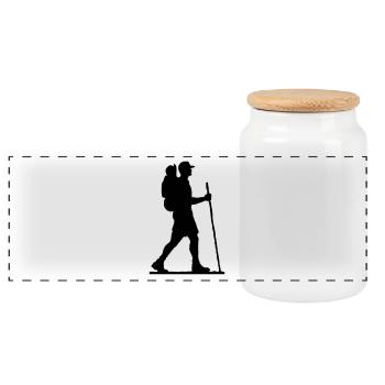 hiker - wanderer - Panoramic Cookie Jar with Wooden Lid - white - Front