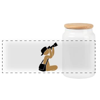 Photographer with camera - Panoramic Cookie Jar with Wooden Lid - white - Front