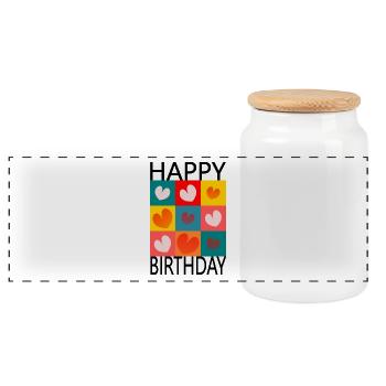 Birthday. HAPPY BIRTHDAY. Happy birthday. - Panoramic Cookie Jar with Wooden Lid - white - Front