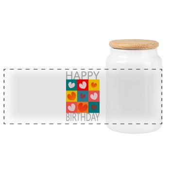 Birthday. HAPPY BIRTHDAY. Happy birthday. - Panoramic Cookie Jar with Wooden Lid - white - Front
