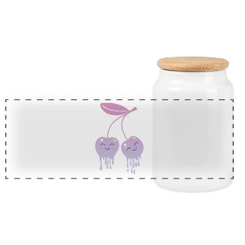 Melting Cherries Kawaii - Panoramic Cookie Jar with Wooden Lid - white - Front