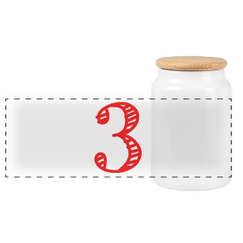 3 YEARS. 3rd ANNIVERSARY. BIRTHDAY 3 YEARS. 3 - Panoramic Cookie Jar with Wooden Lid - white - Front