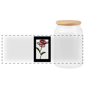 one Line Art Line Drawing Flower Flowers Plants - Panoramic Cookie Jar with Wooden Lid - white - Front