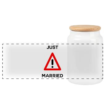 GERADE VERHEIRATET. Junggesellinnenabschied. HEILIGER VALENTIN. PAAR. LIEBE - Panorama Keksdose mit Holzdeckel - Weiß - Vorne