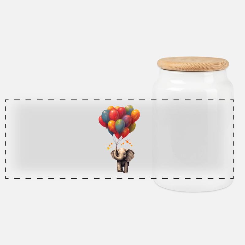 Elefant mit Luftballons - Panorama Keksdose mit Holzdeckel - Weiß