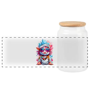 Cool Axolotl - Panoramic Cookie Jar with Wooden Lid - white - Front