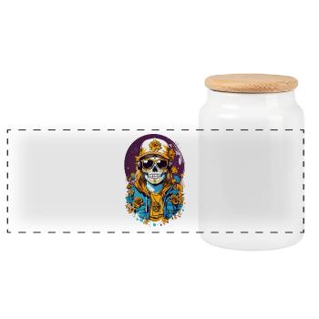 Sugar Skull - Panoramic Cookie Jar with Wooden Lid - white - Front