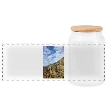 Mountain Mountains Mountain Landscape Poster - Panoramic Cookie Jar with Wooden Lid - white - Front