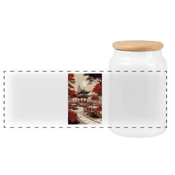 Café asiatique - Boîte à biscuits avec couvercle en bois - blanc - Devant