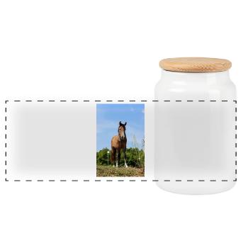 Pferd - Panorama Keksdose mit Holzdeckel - Weiß - Vorne