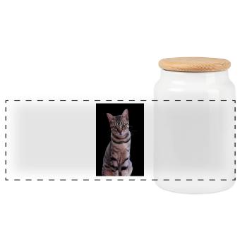 Cat cat sweet kitten - Panoramic Cookie Jar with Wooden Lid - white - Front