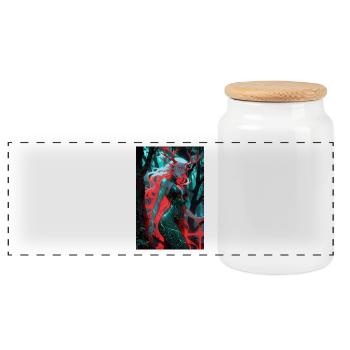 Anime Forest Spirit Girl Manga - Panoramic Cookie Jar with Wooden Lid - white - Front