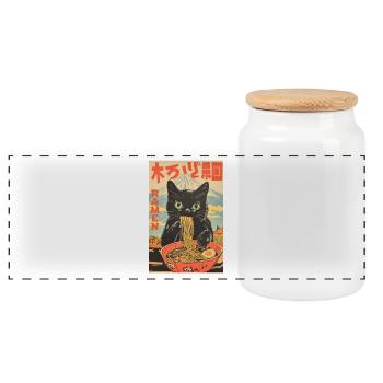 Funny Cat Ramen Japanese Japan Lover - Panoramic Cookie Jar with Wooden Lid - white - Front