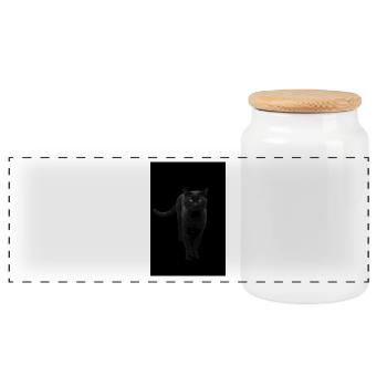 black cat kitten cat - Panoramic Cookie Jar with Wooden Lid - white - Front