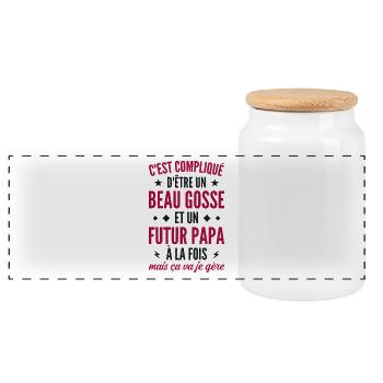 Bogosse and future dad - Panoramic Cookie Jar with Wooden Lid - white - Front