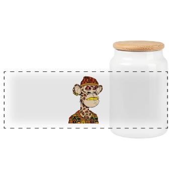 Ape in a colorful streetwear look - Panoramic Cookie Jar with Wooden Lid - white - Front