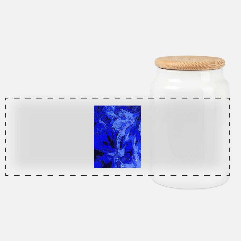 Blaue Abstraktion - Panorama Keksdose mit Holzdeckel - Weiß